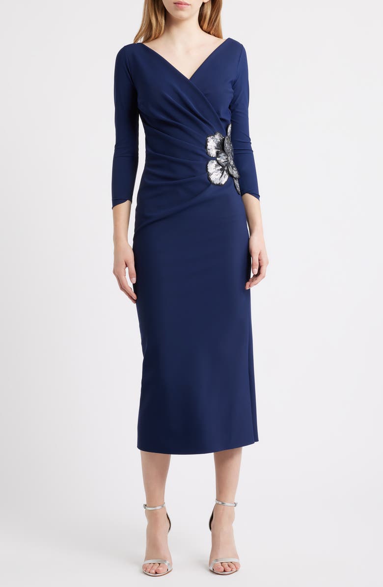 Chiara Boni La Petite Robe Onori Sequin Appliqué Knit Midi Dress, Main, color, Blu Notte