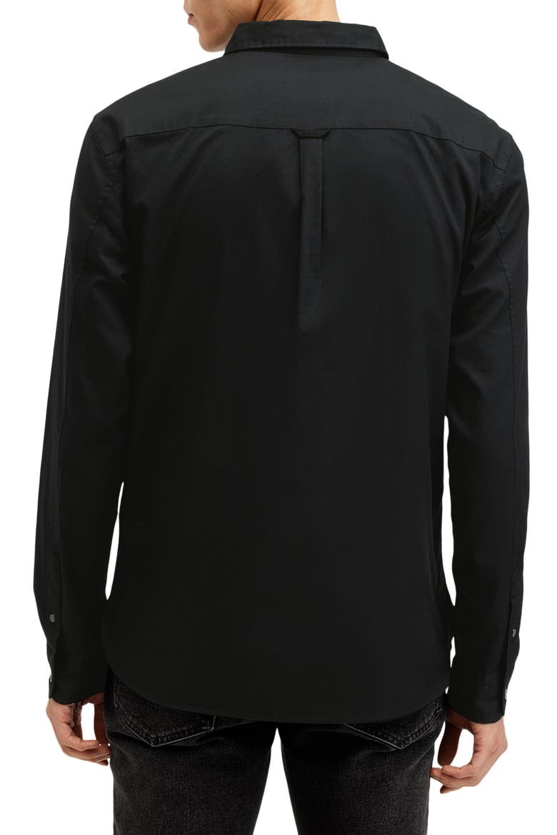 Hawthorne Solid Stretch Cotton Button-Up Shirt, Alternate, color, BLACK