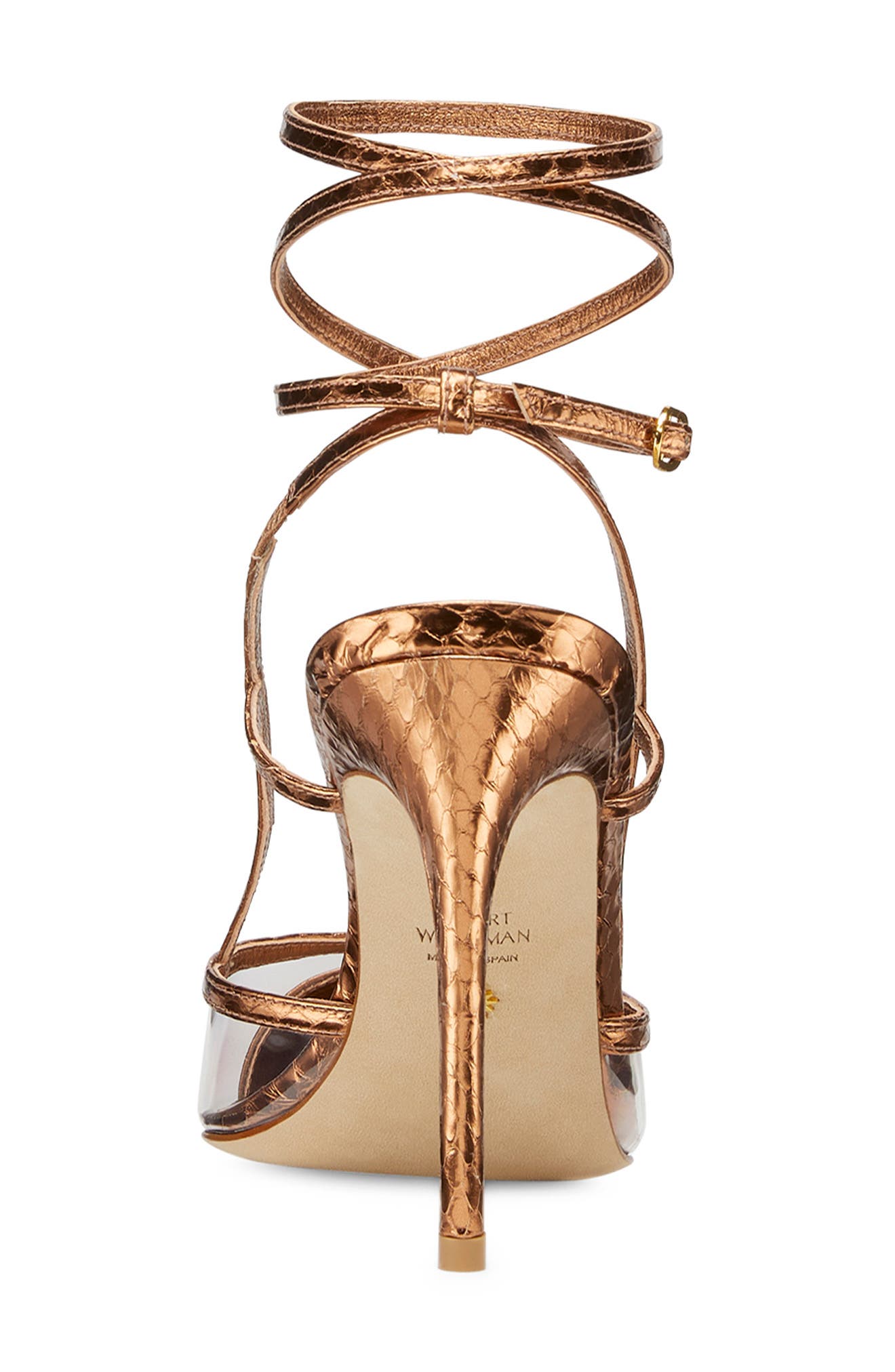 Stuart Weitzman Mondrian Pointed Toe Slingback Pump with Removable Ankle Wrap, Alternate, color, Brass/ Clear