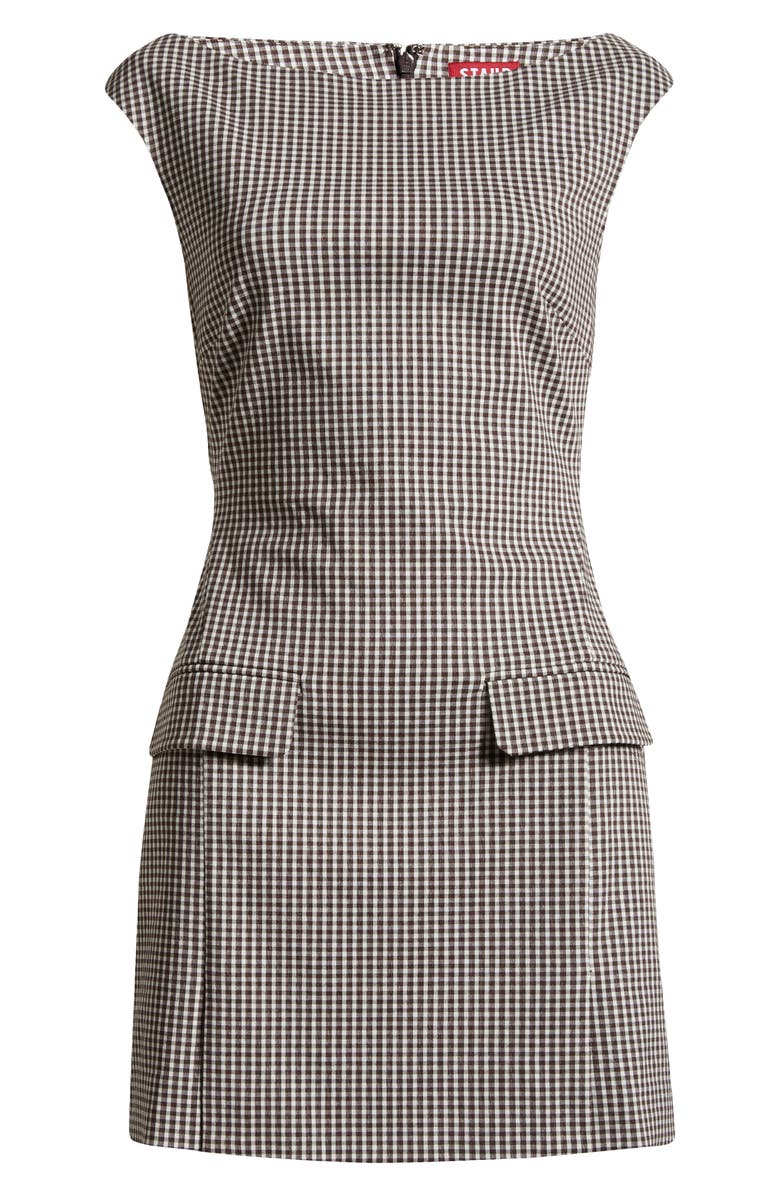 STAUD Walker Micro Check Sheath Dress, Alternate, color, Dark Chocolate Micro Check
