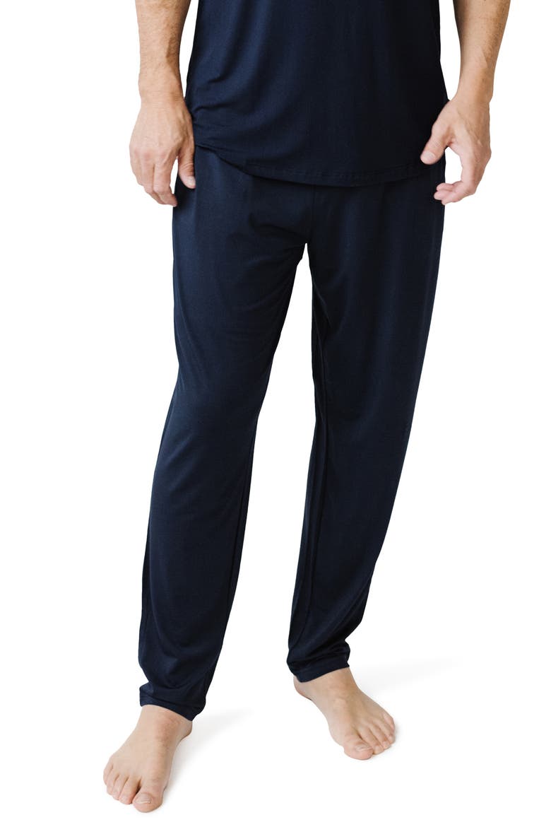 Tie Waist Stretch Knit Pajama Pants, Main, color, NAVY