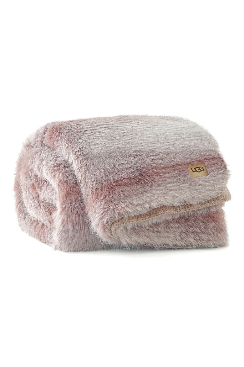 Clyde Faux Fur Throw Blanket, Main, color, DUSK/ SNOW
