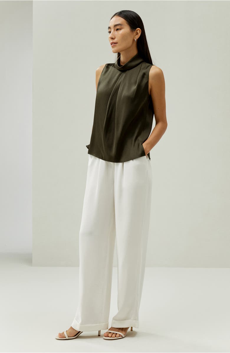 Lilysilk Women's Asymmetrical Sleeveless Cowl Neck Silk Top, Alternate, color, Dark Olive
