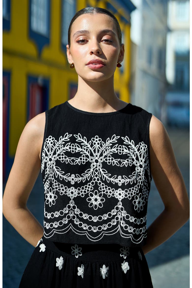 Embroidered Crop Top, Alternate, color, Black