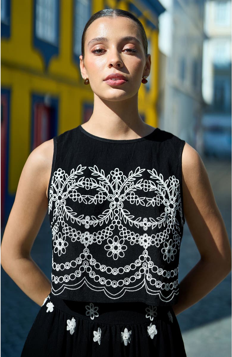 Yumi Embroidered Crop Top, Alternate, color, Black