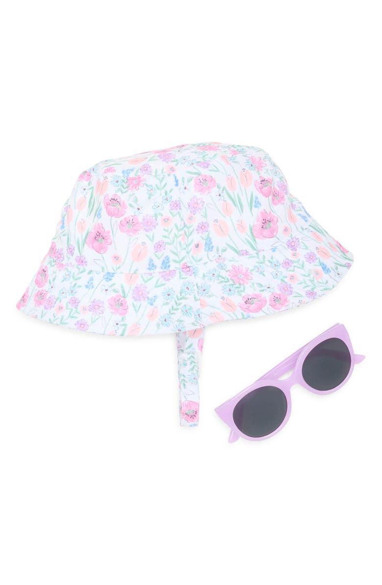 Little Me Meadow Sun Hat & Sunglasses Set, Main, color, White Multi