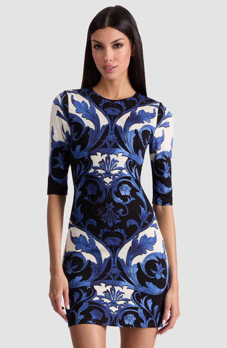 Alice + Olivia Delora Tapestry Print Knit Minidress, Alternate, color, Regal Retreat