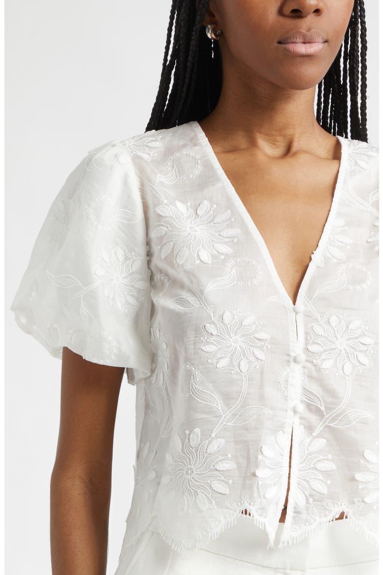Chrissie Embroidered Puff Sleeve Crop Top, Alternate, color, IVORY ORGANZA
