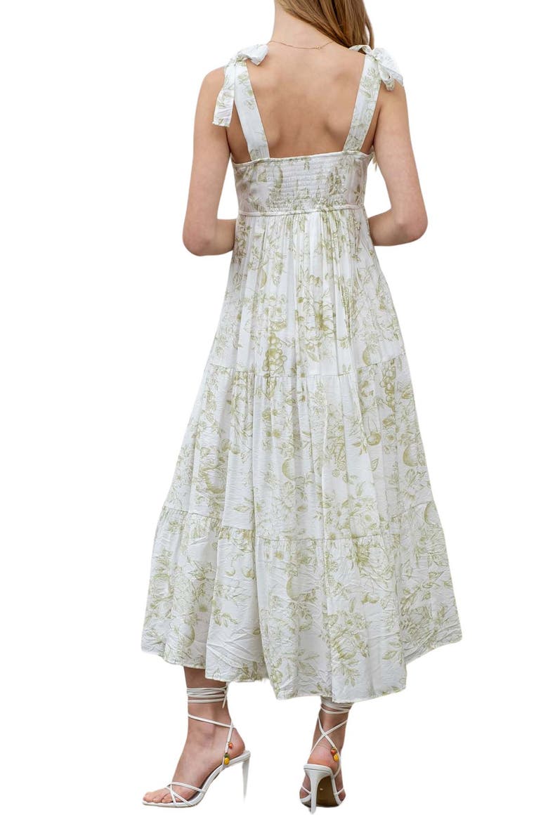 Fruit Blossom Tie Strap Tiered Midi Sundress, Alternate, color, OLIVE
