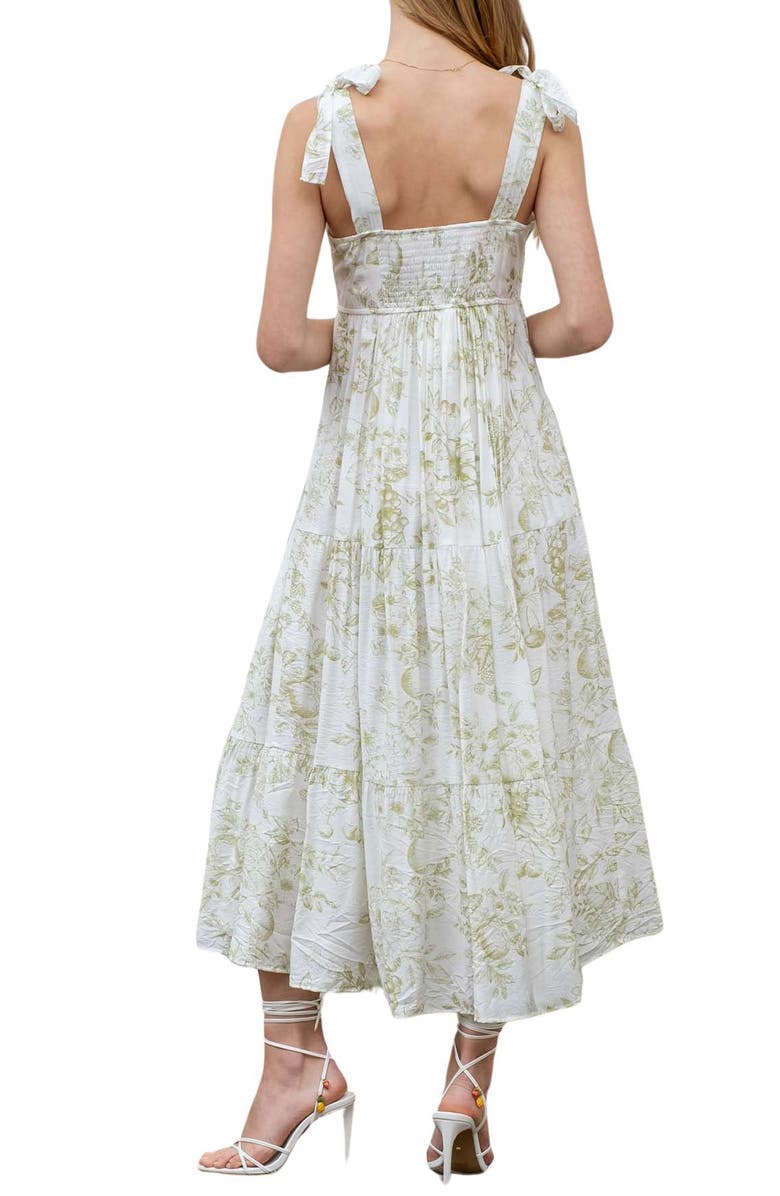 Blu Pepper Fruit Blossom Tie Strap Tiered Midi Sundress, Alternate, color,