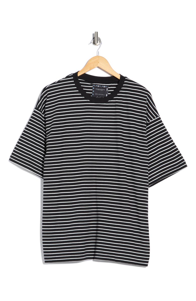 DENIM AND FLOWER Horizontal Stripe T-Shirt, Main, color, Black