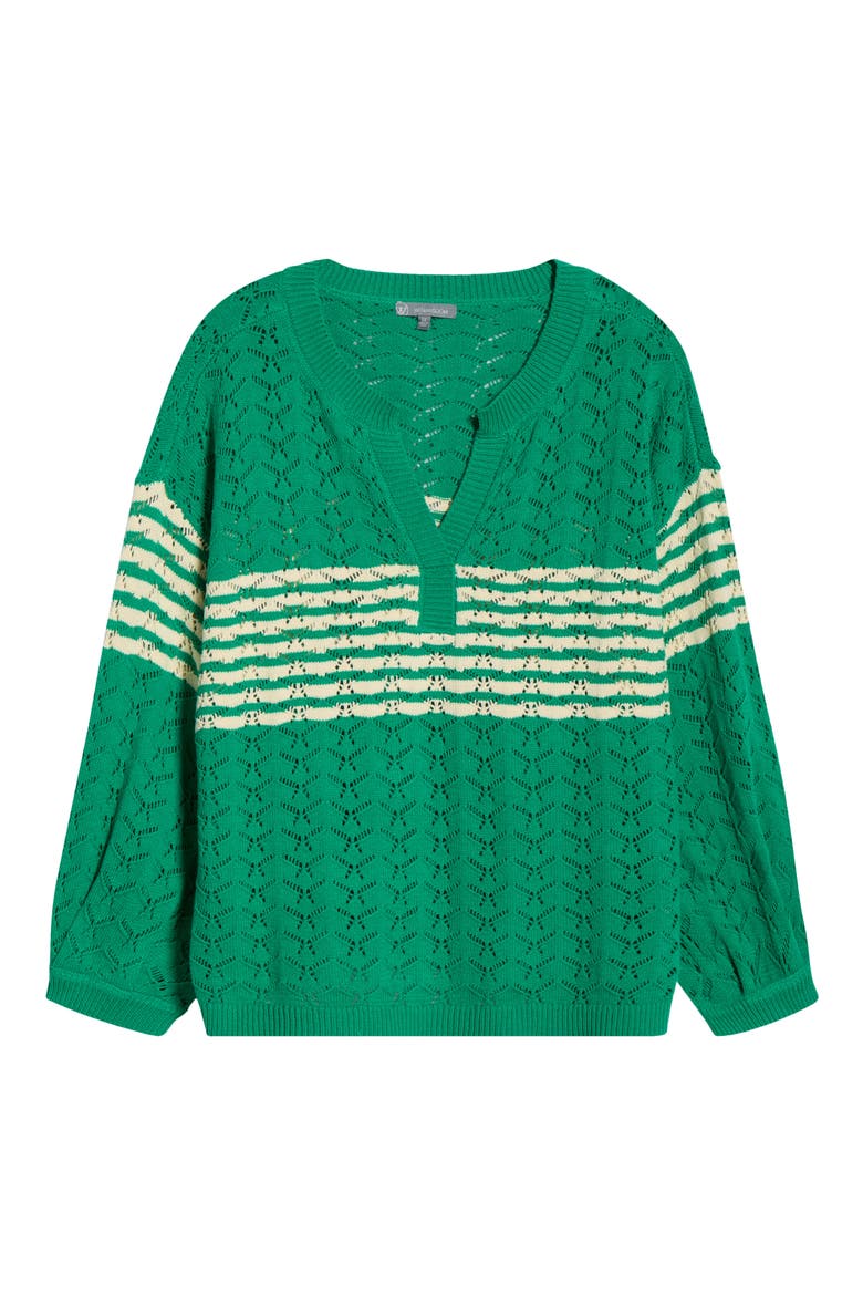 Wave Pointelle Sweater, Alternate, color, GOLF GREEN/ IVORY