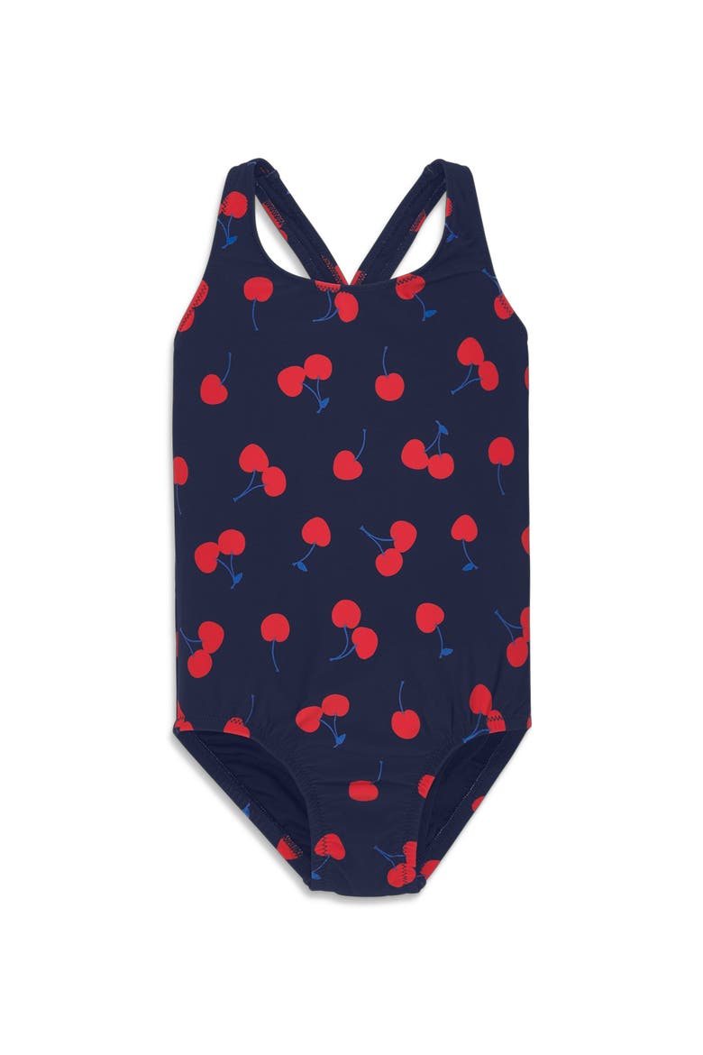Kids Tank Swimsuit In Cherries, Main, color, Navy Cherries