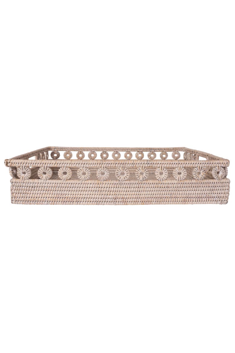 Artifacts Rattan Inna Design Rectangular Tray with Cutout Handles, Alternate, color, White Wash
