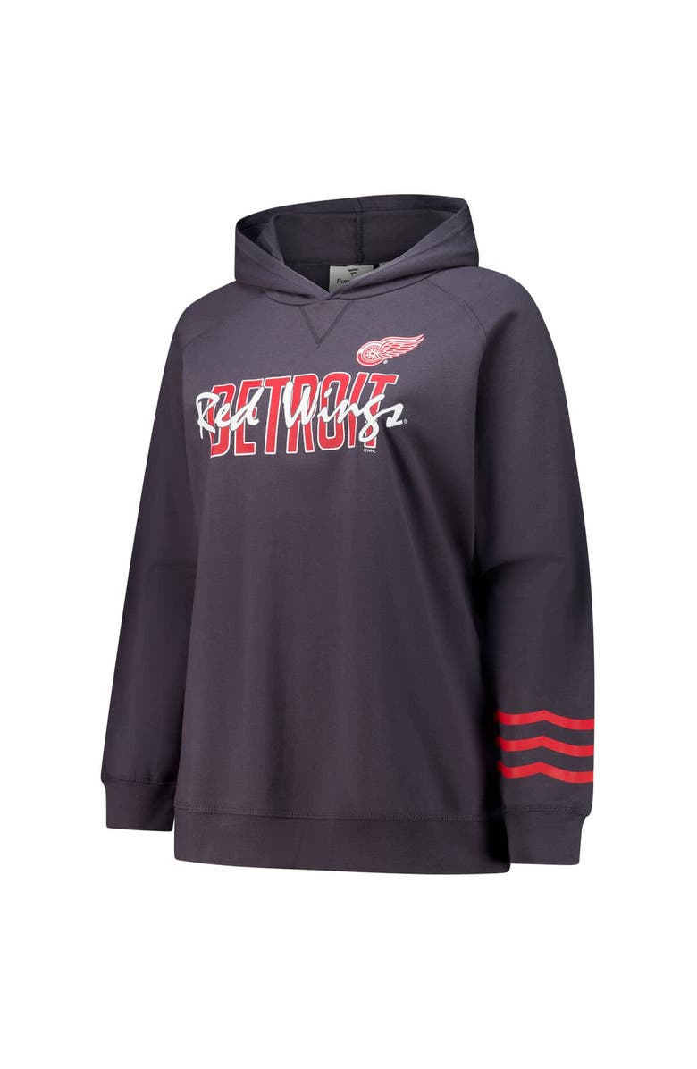 FANATICS Women's Fanatics Charcoal Detroit Red Wings Plus Size Lightweight Fleece Raglan Pullover Hoodie, Alternate, color, Charcoal