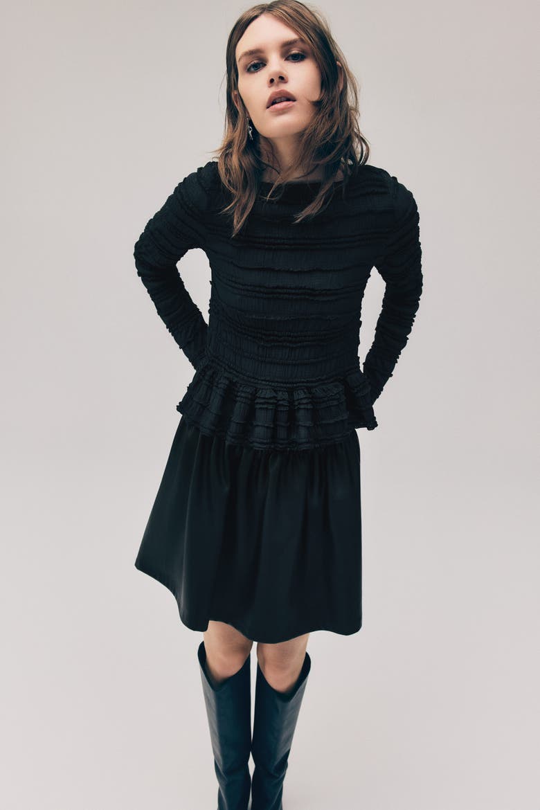Smocked Top, Alternate, color, Black