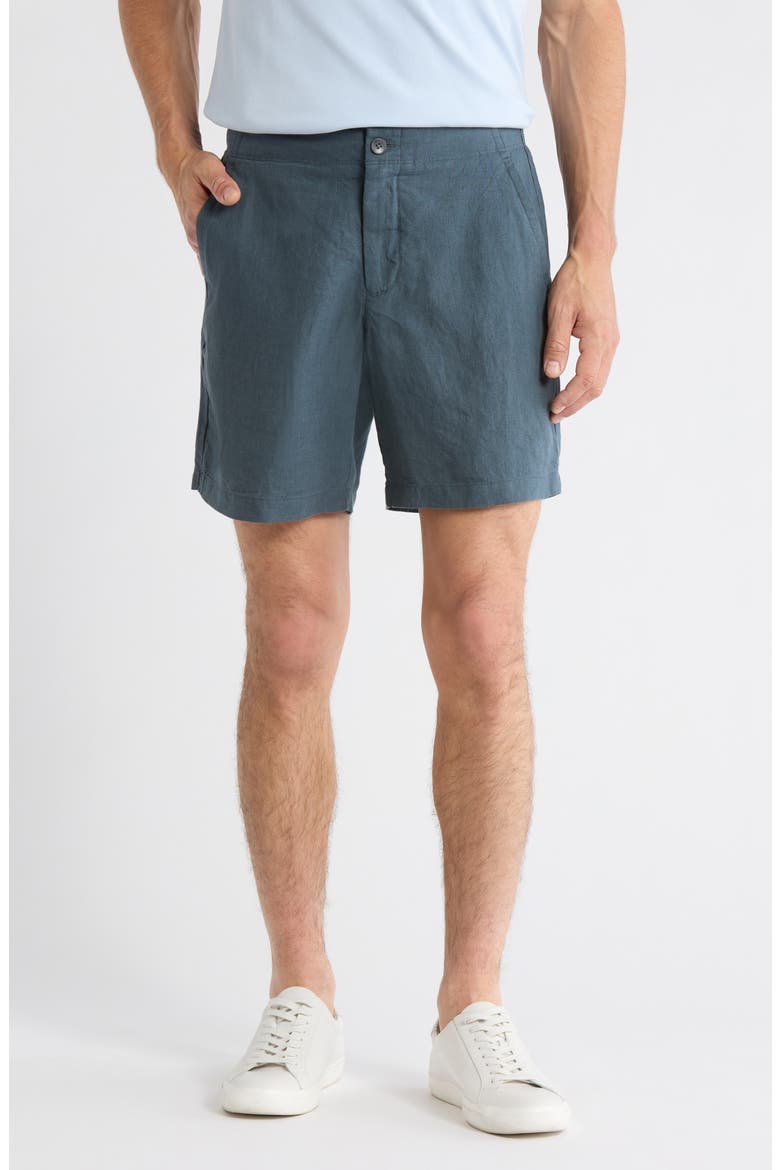 Flat Front Linen Shorts, Main, color, BLUE SLATE