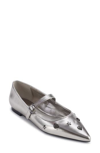 Karl Lagerfeld Paris Veyda Pointed Toe Mary Jane Flat In Gray
