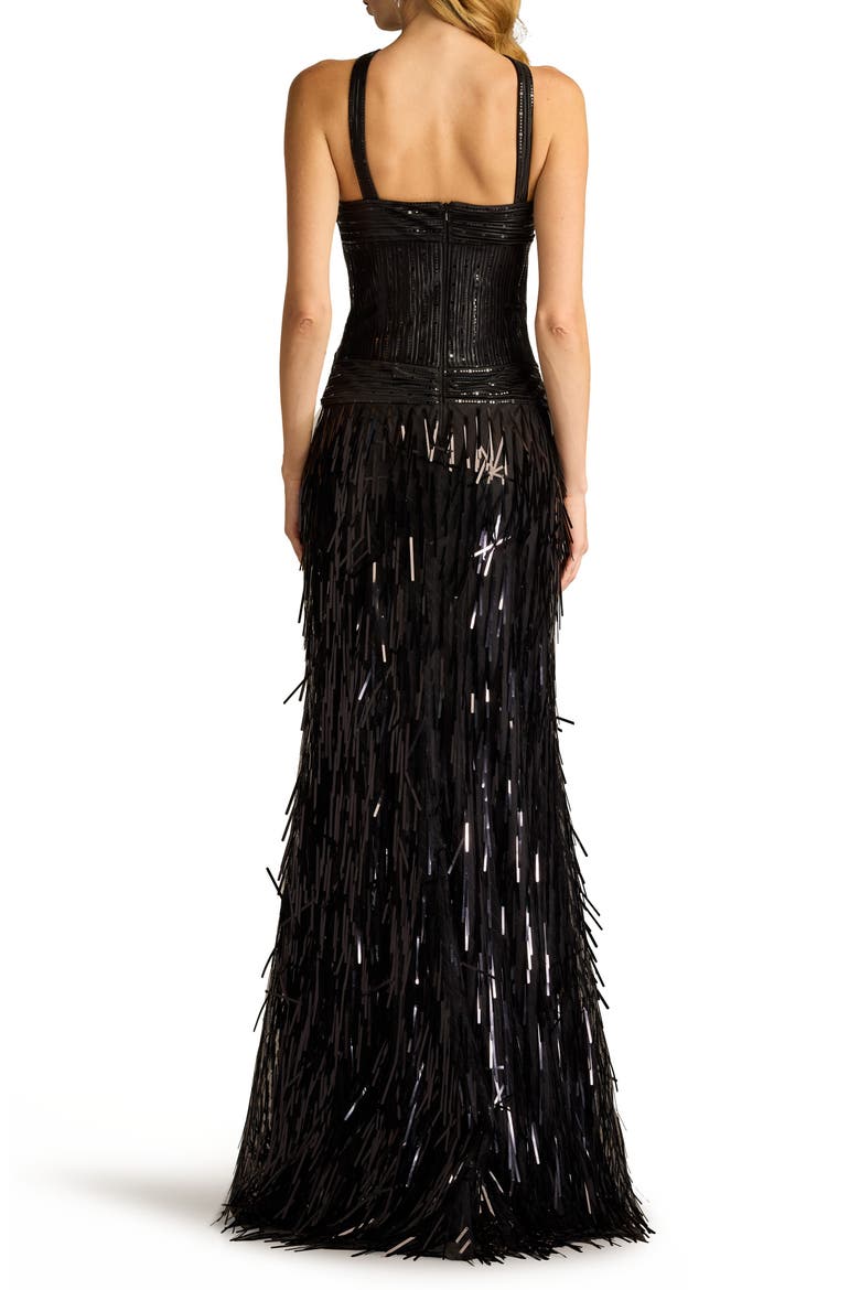 Sequin & Tassel Detail Gown, Alternate, color, BLACK