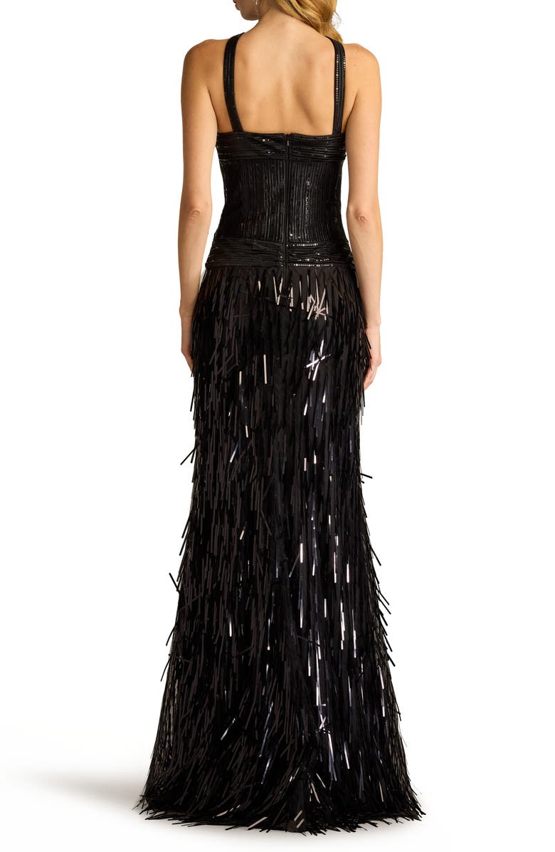 SHO by Tadashi Shoji Sequin & Tassel Detail Gown, Alternate, color, Black
