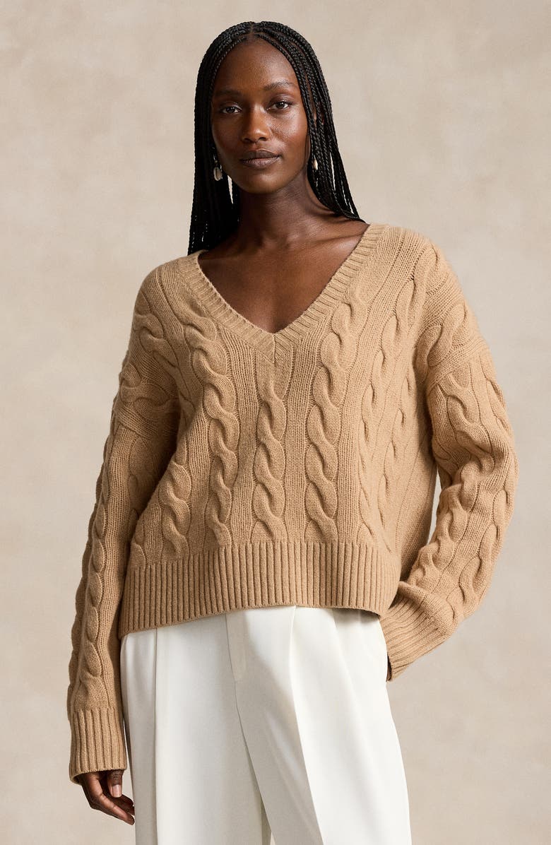 Polo Ralph Lauren Cable Wool & Cashmere V-Neck Sweater, Alternate, color, 