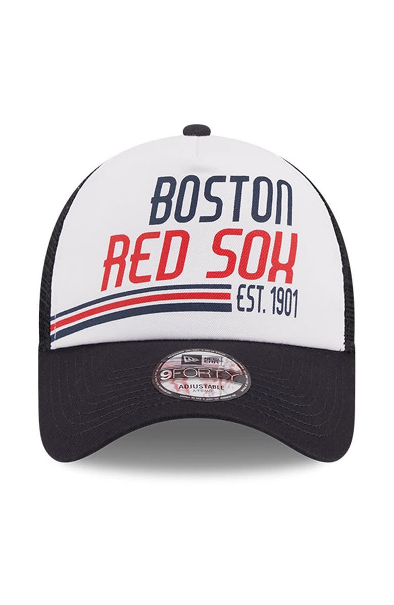 New Era Men's New Era White/Navy Boston Red Sox Stacked A-Frame Trucker 9FORTY Adjustable Hat, Alternate, color, White