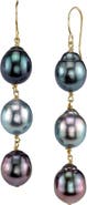 The Pearl Source 7-8mm 14K Gold Tahitian South Sea Drop Multicolor Pearl Tincup Earrings