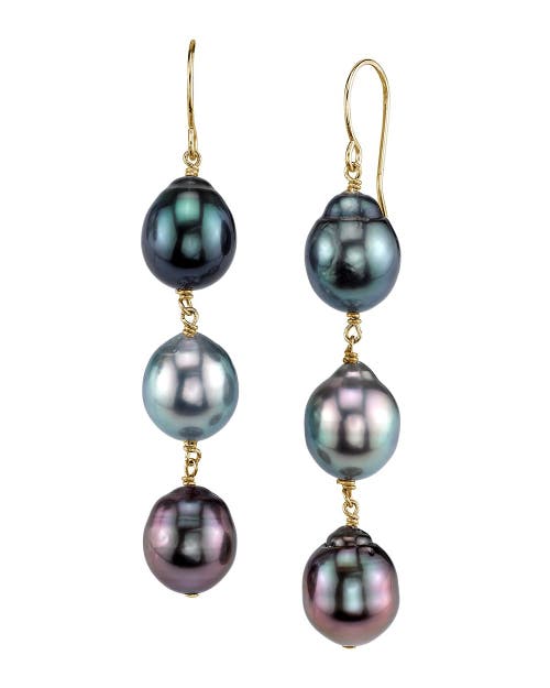 The Pearl Source 7-8mm 14k Gold Tahitian South Sea Drop Multicolor Pearl Tincup Earrings In Yellow Gold