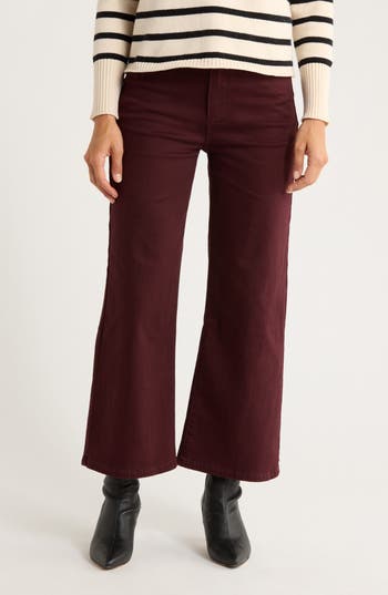 Vigoss Dylan Crop Wide Leg Jeans In Burgundy