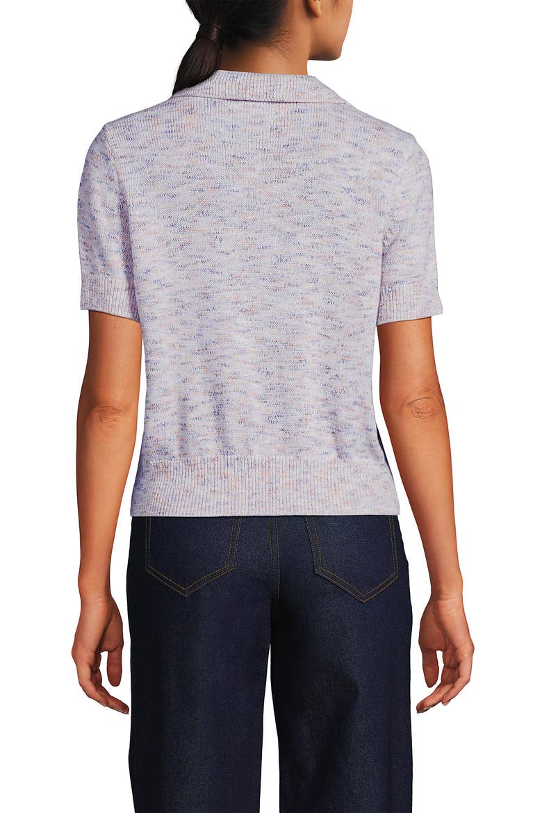 Cotton Blend Short Sleeve Polo Sweater, Alternate, color, Sunset Sorbet Space Dye