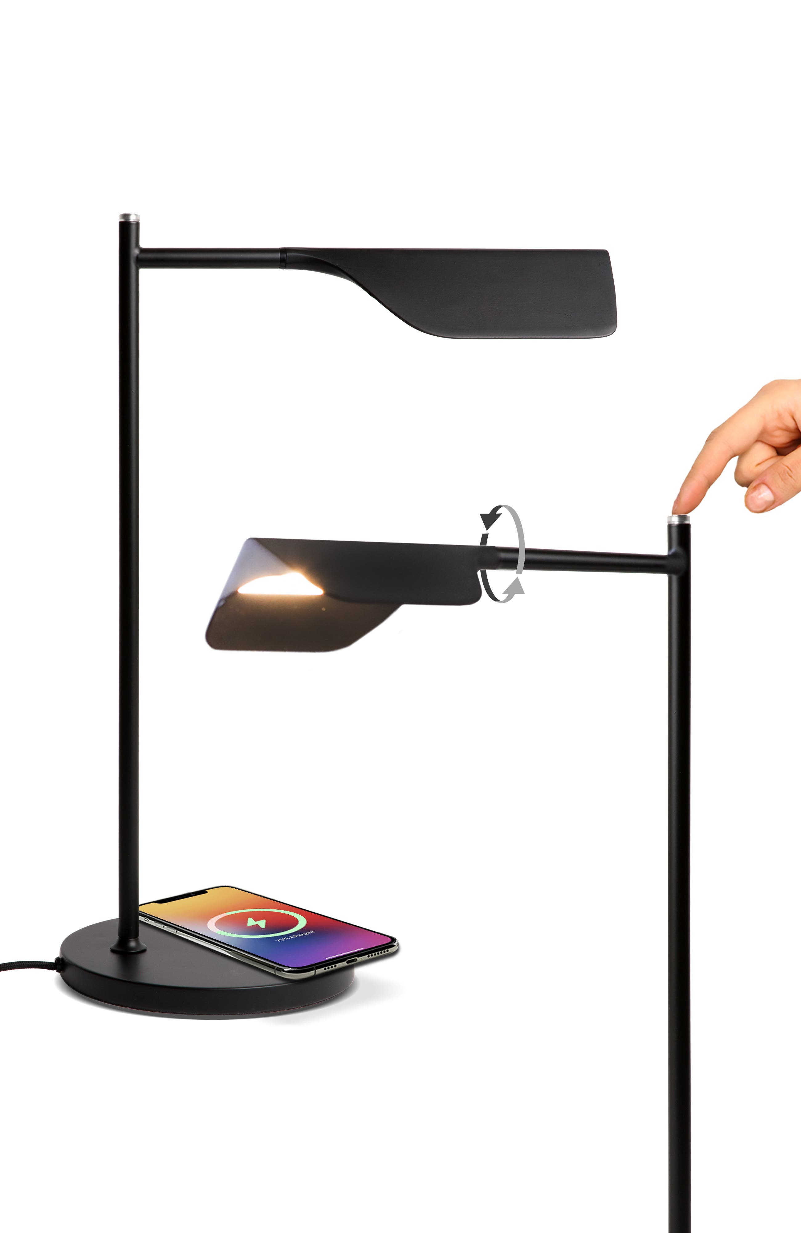 Brightech Leaf 16" Wireless Charging Pad Industrial LED Table Lamp, Black, 3-Way Dimming 