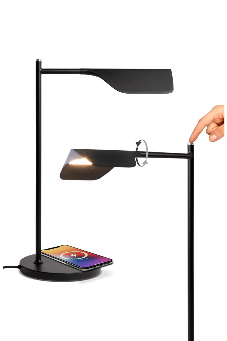 Leaf 16" Wireless Charging Pad Industrial LED Table Lamp, Black, 3-Way Dimming, Main, color, Black
