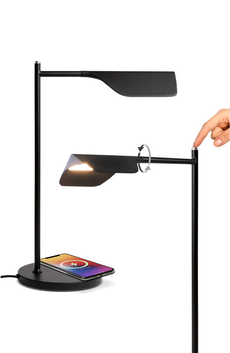 Brightech Leaf 16" Wireless Charging Pad Industrial LED Table Lamp, Black, 3-Way Dimming, Main, color, Black