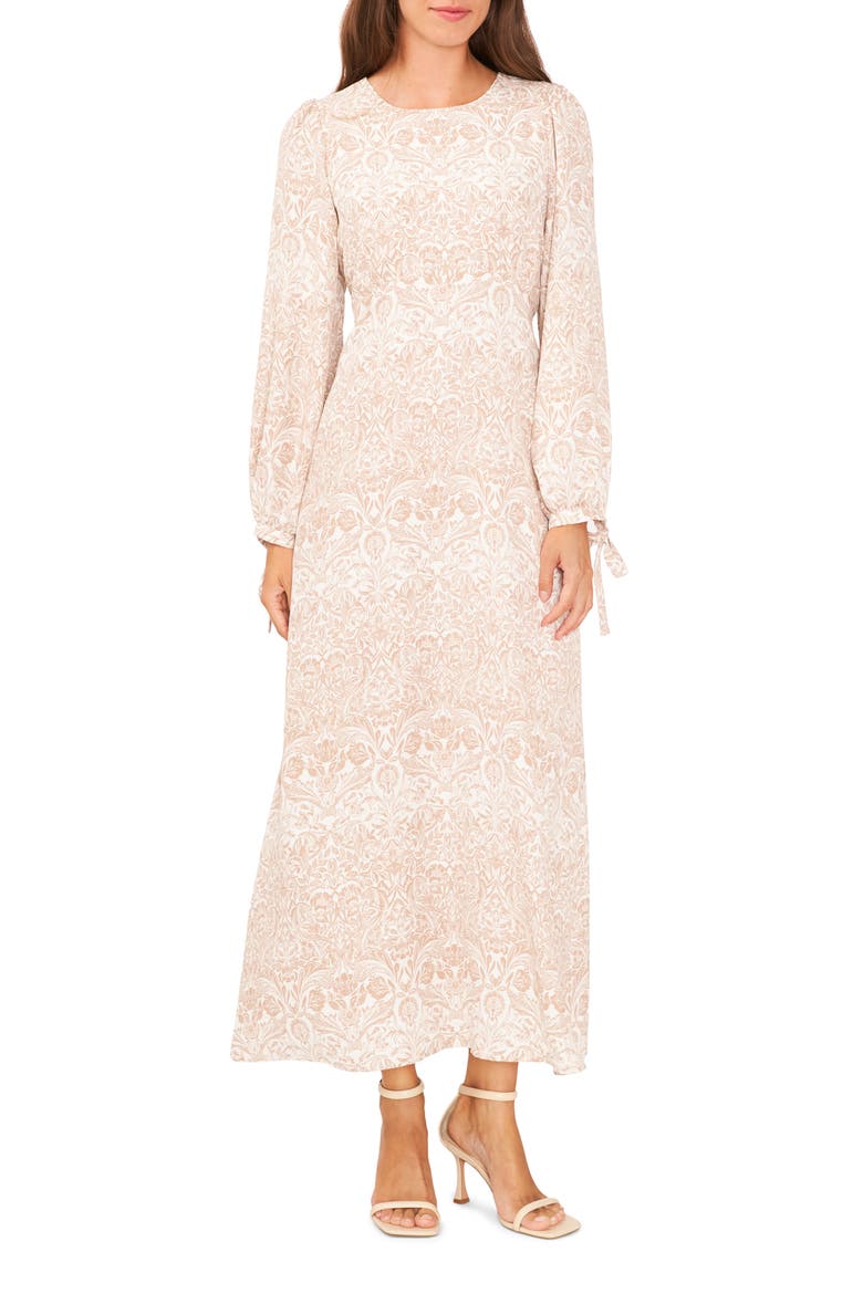 Print Long Sleeve Maxi Dress, Main, color, NEW IVORY