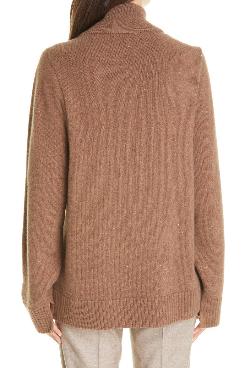 Sequin Zip Cashmere & Silk Cardigan, Alternate, color, TOBACCO METALLIC