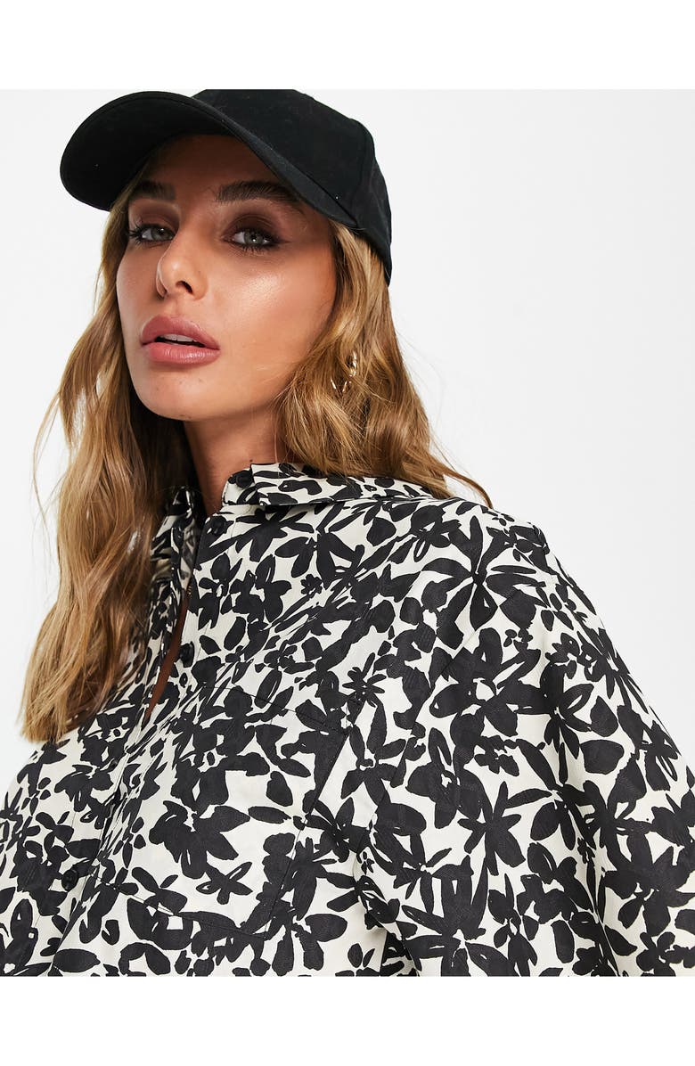 Topshop Floral Crop Button-Up Shirt, Alternate, color, 