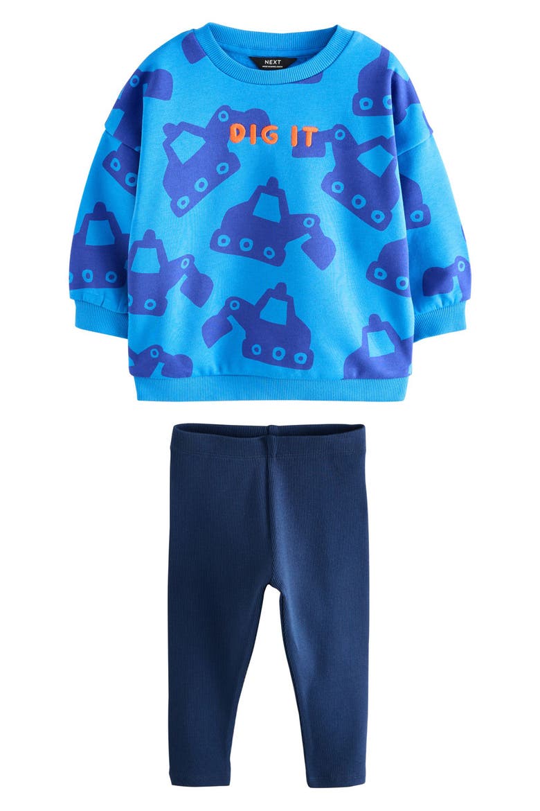 Kids' Digger Print Sweatshirt & Rib Leggings Set, Main, color, BLUE MULTI