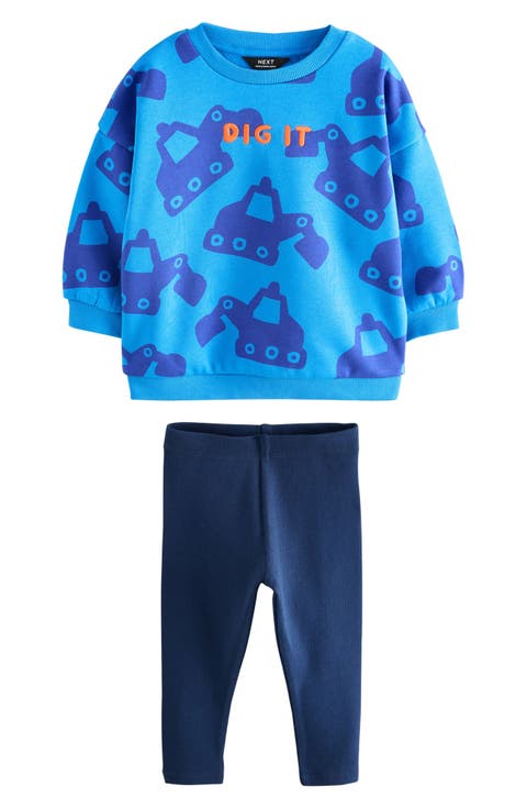 Kids' Digger Print Sweatshirt & Rib Leggings Set (Baby, Toddler & Little Kid)