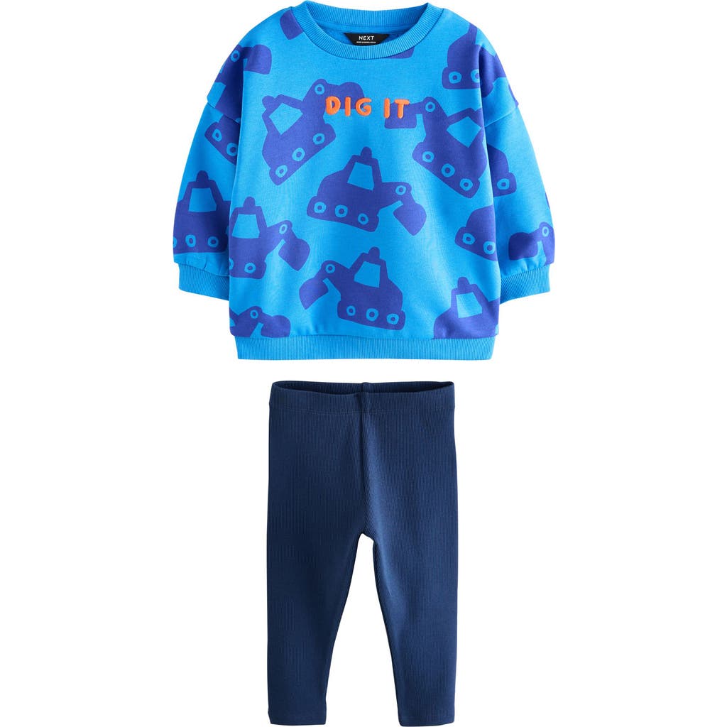 Next Kids' Digger Print Sweatshirt & Rib Leggings Set In Multi