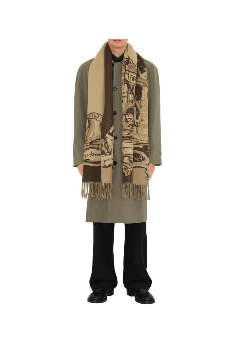 Burberry Tower Bridge Cashmere Scarf, Alternate, color, Sand