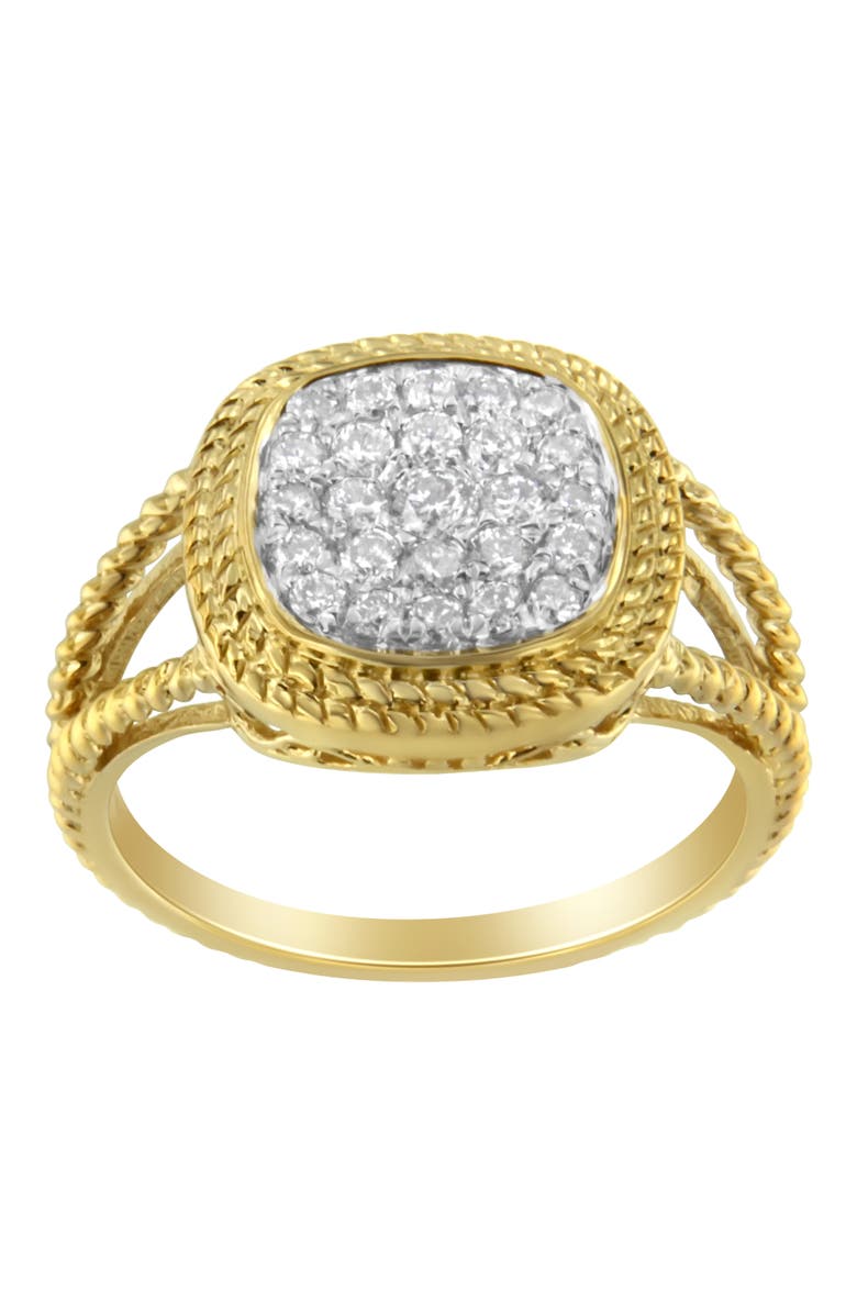 Haus of Brilliance 10K Yellow Gold Plated Silver 1/2 Ctw Diamond Cushion Split Shank Cocktail Ring, Alternate, color, Yellow Gold Over Silver