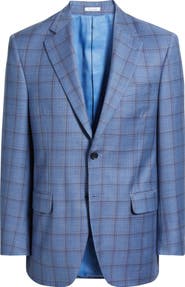 Peter Millar Flynn Classic Fit Blue Plaid Wool Sport Coat