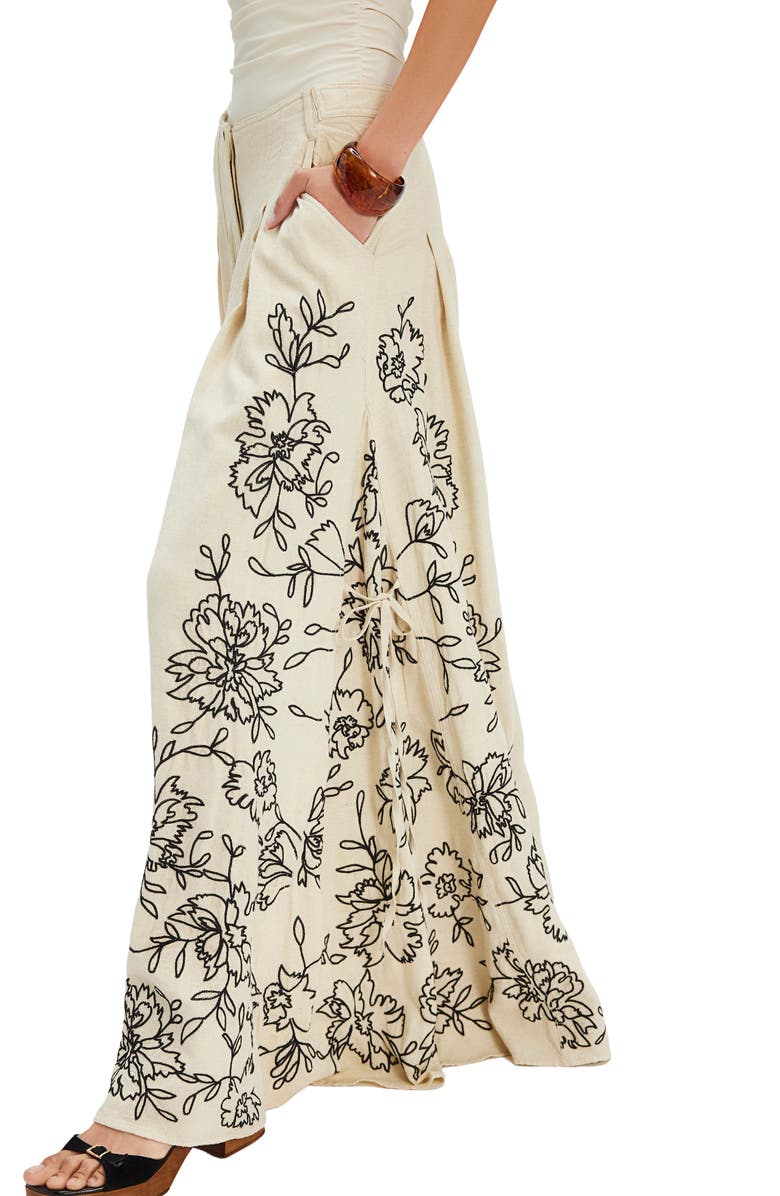 Free People What You Know Floral Embroidery Wide Leg Pants, Alternate, color, Sand