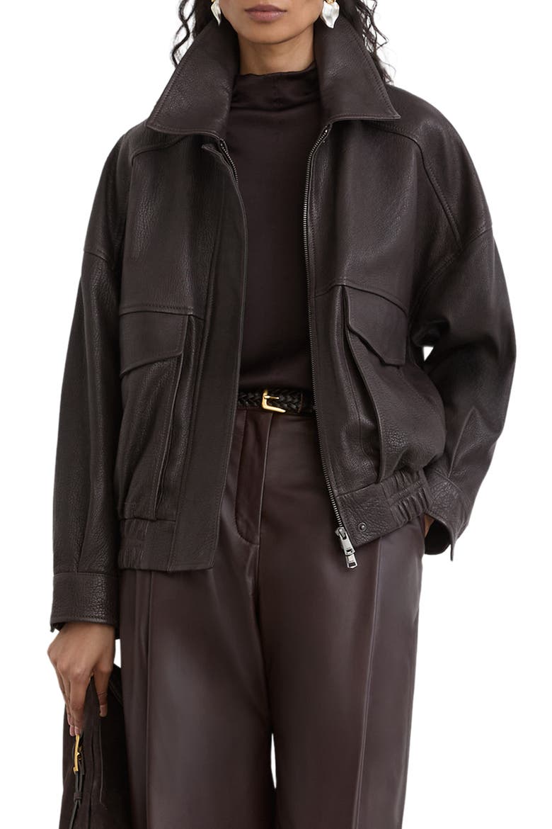Petra Leather Jacket, Main, color, EBONY BROWN