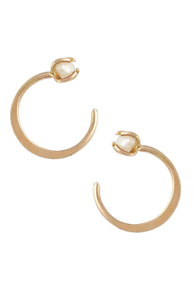 Threader Hoop Pearl Earrings, Main, color, YELLOW GOLD