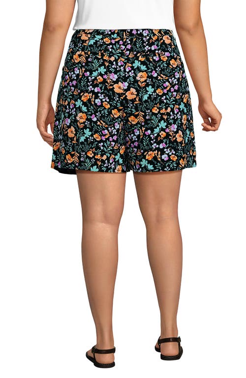 Lands' End Creaseless High Rise 7" Shorts In Black Large Watercolor Floral