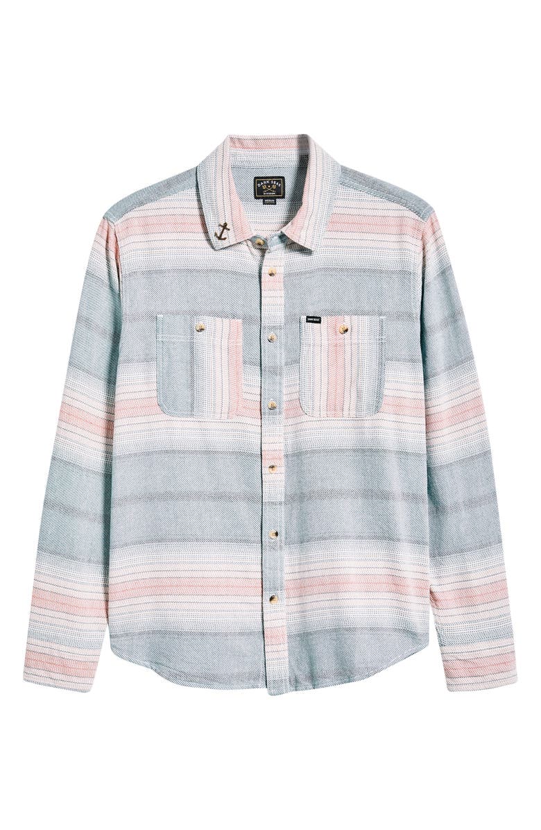 DARK SEAS Summit Multi Stripe Flannel Button-Up Shirt, Alternate, color, Off White/ Teal