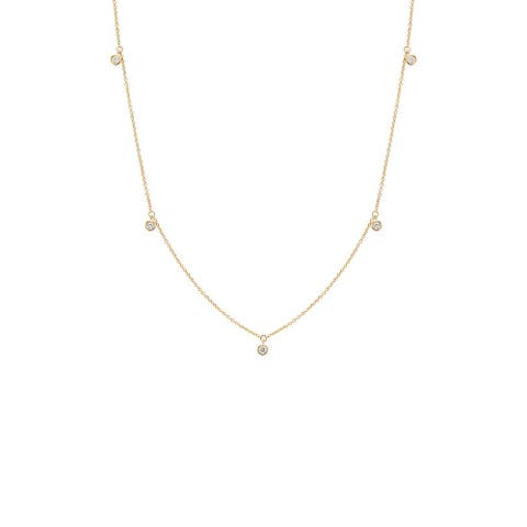 Diamond Multi Dangling Bezel Necklace 14K