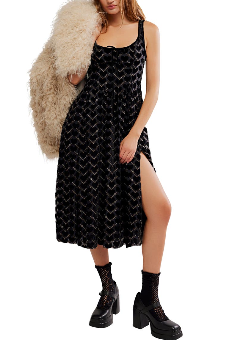 Freya Burnout Velvet Midi Dress, Alternate, color, CHARCOAL COMBO