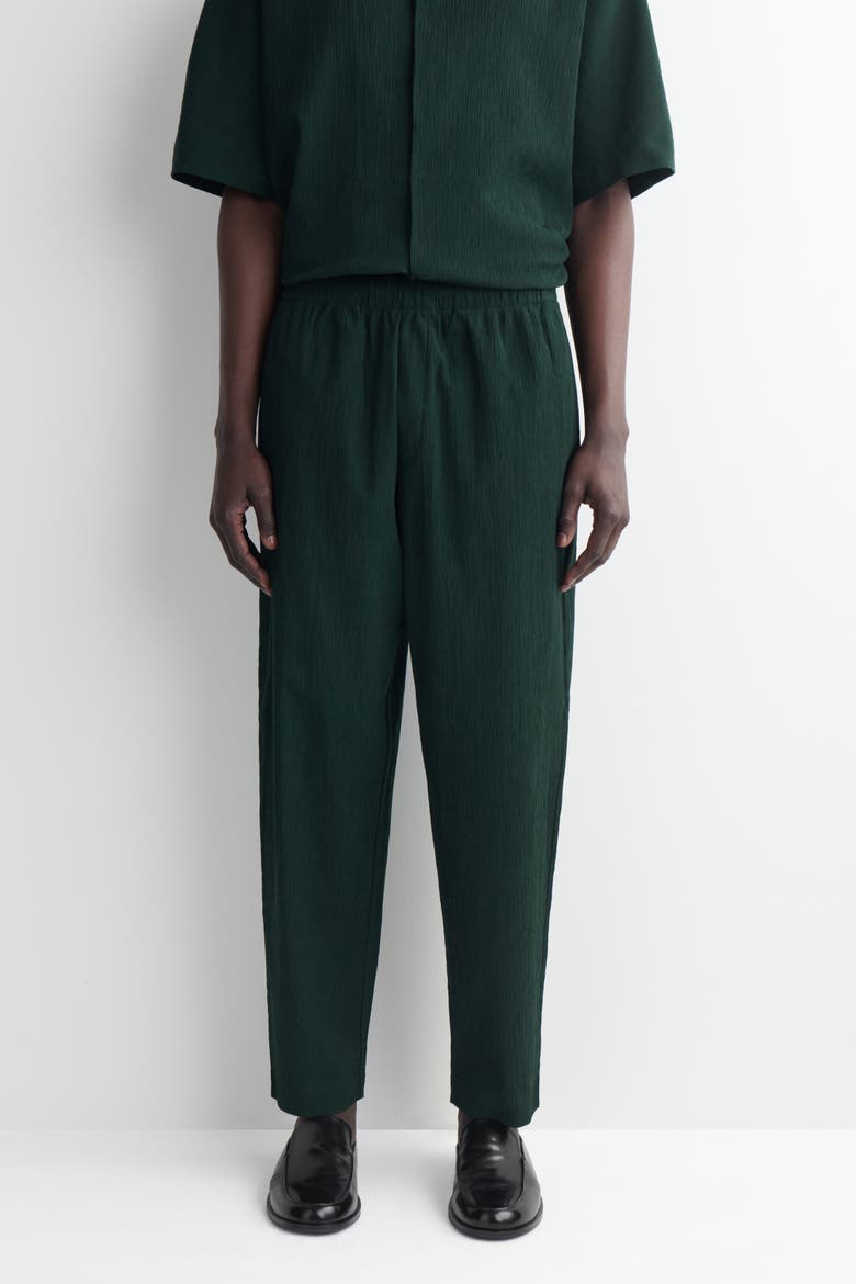 Crinkled-cotton Relaxed-fit Tapered Pants, Alternate, color, DARK GREEN